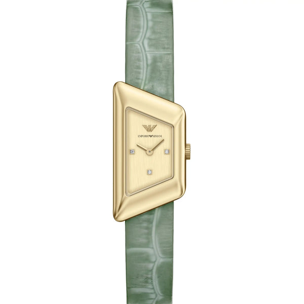 Emporio Armani Ladies Eagle Story Gold Dial Green Leather Watch