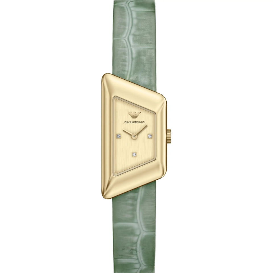Emporio Armani Ladies Eagle Story Gold Dial Green Leather Watch