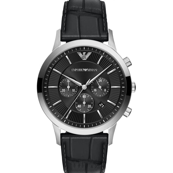 Emporio Armani Men's Archetipo Black Dial Leather Strap Watch