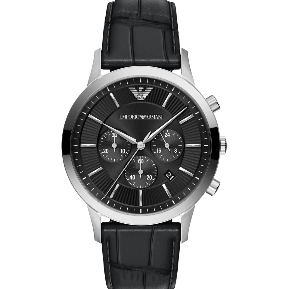Emporio Armani Men's Archetipo Black Dial Leather Strap Watch