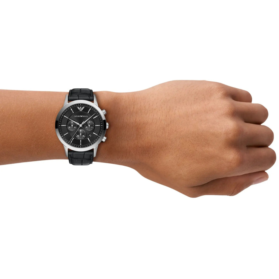 Emporio Armani Men's Archetipo Black Dial Leather Strap Watch