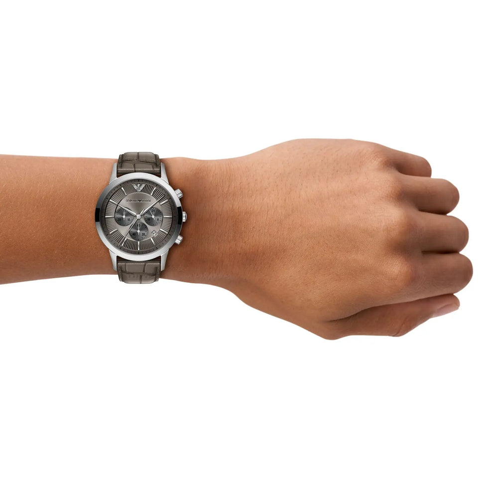 Emporio Armani Men's Archetipo Grey Dial Leather Strap Watch