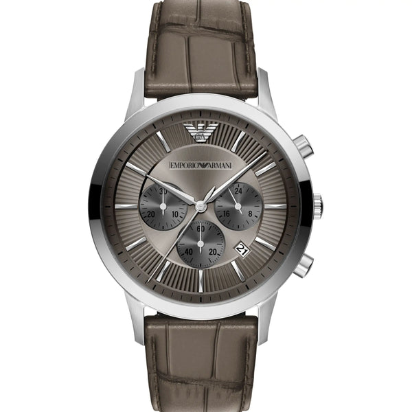 Emporio Armani Men's Archetipo Grey Dial Leather Strap Watch