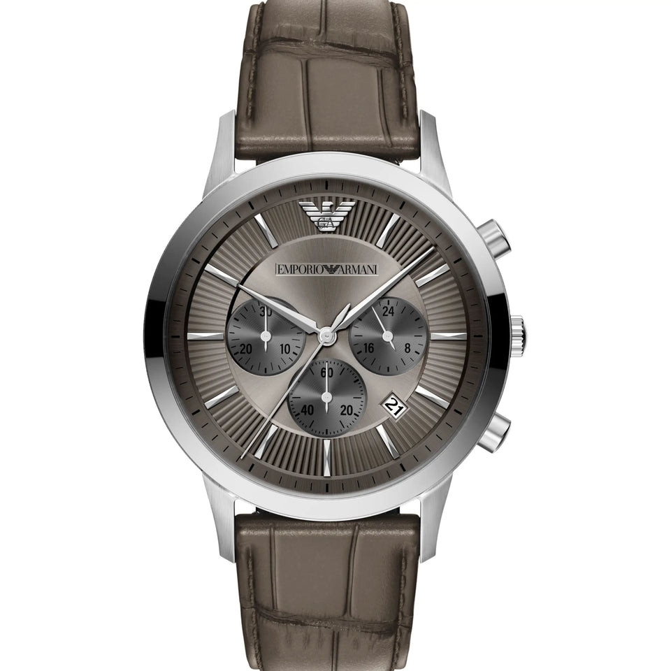 Emporio Armani Men's Archetipo Grey Dial Leather Strap Watch