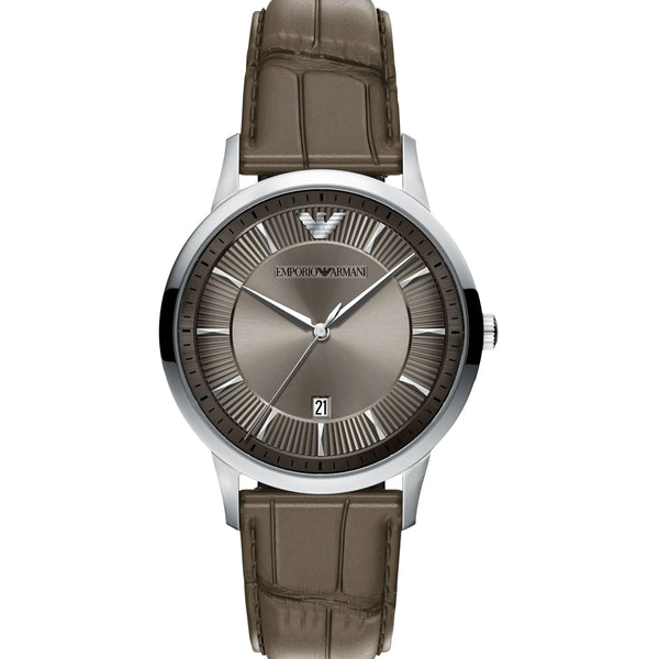 Emporio Armani Men's Archetipo Grey Dial 39mm Leather Strap Watch