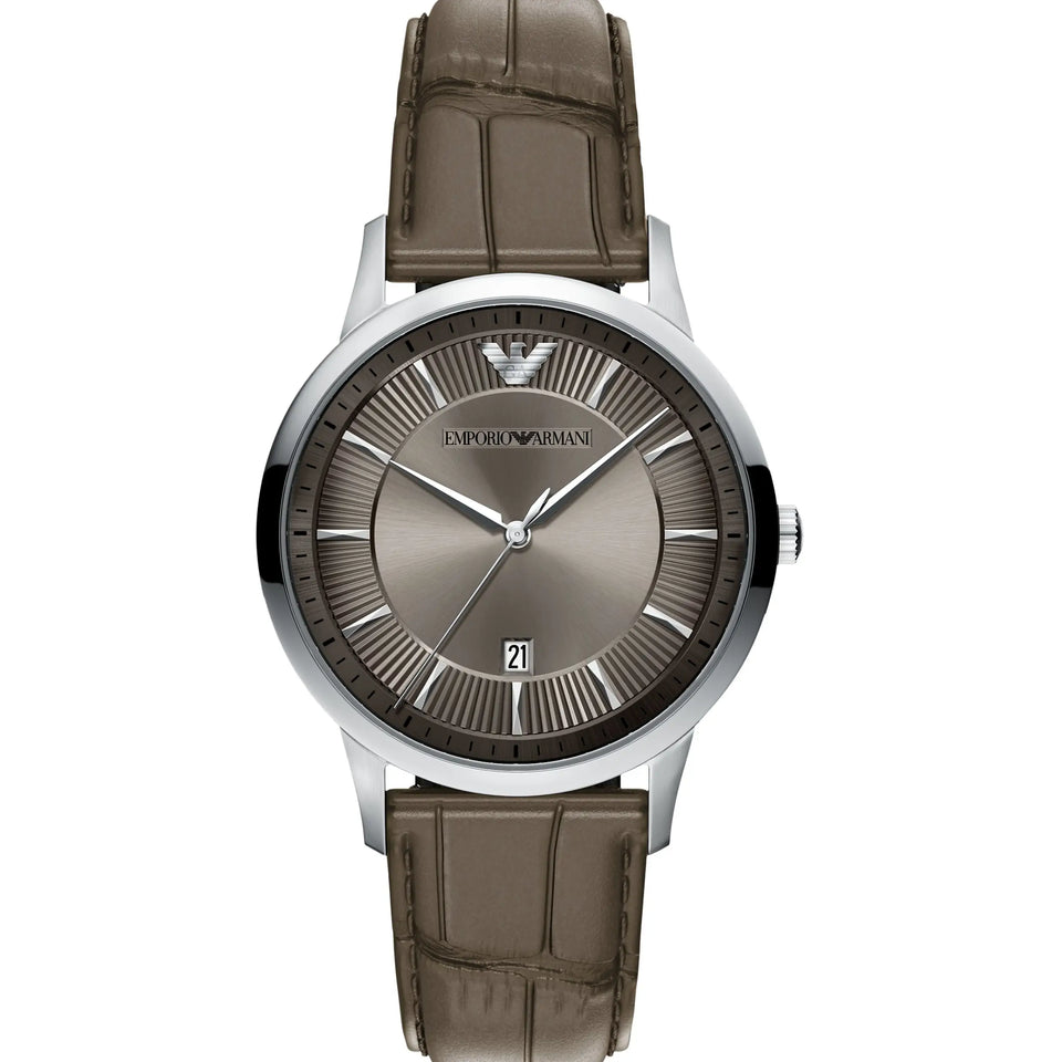 Emporio Armani Men's Archetipo Grey Dial 39mm Leather Strap Watch