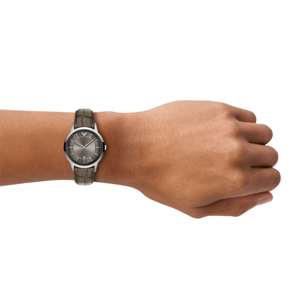 Emporio Armani Men's Archetipo Grey Dial 39mm Leather Strap Watch