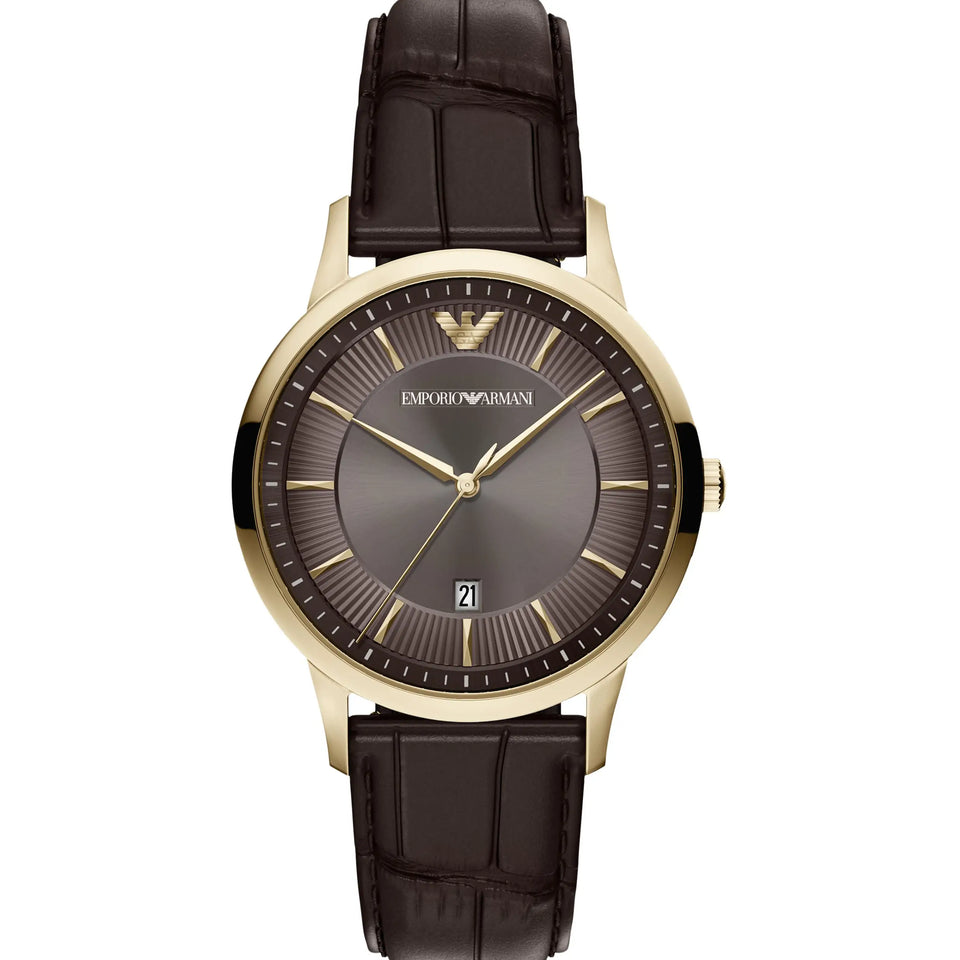 Emporio Armani Men's Archetipo Brown Dial 39mm Leather Strap Watch