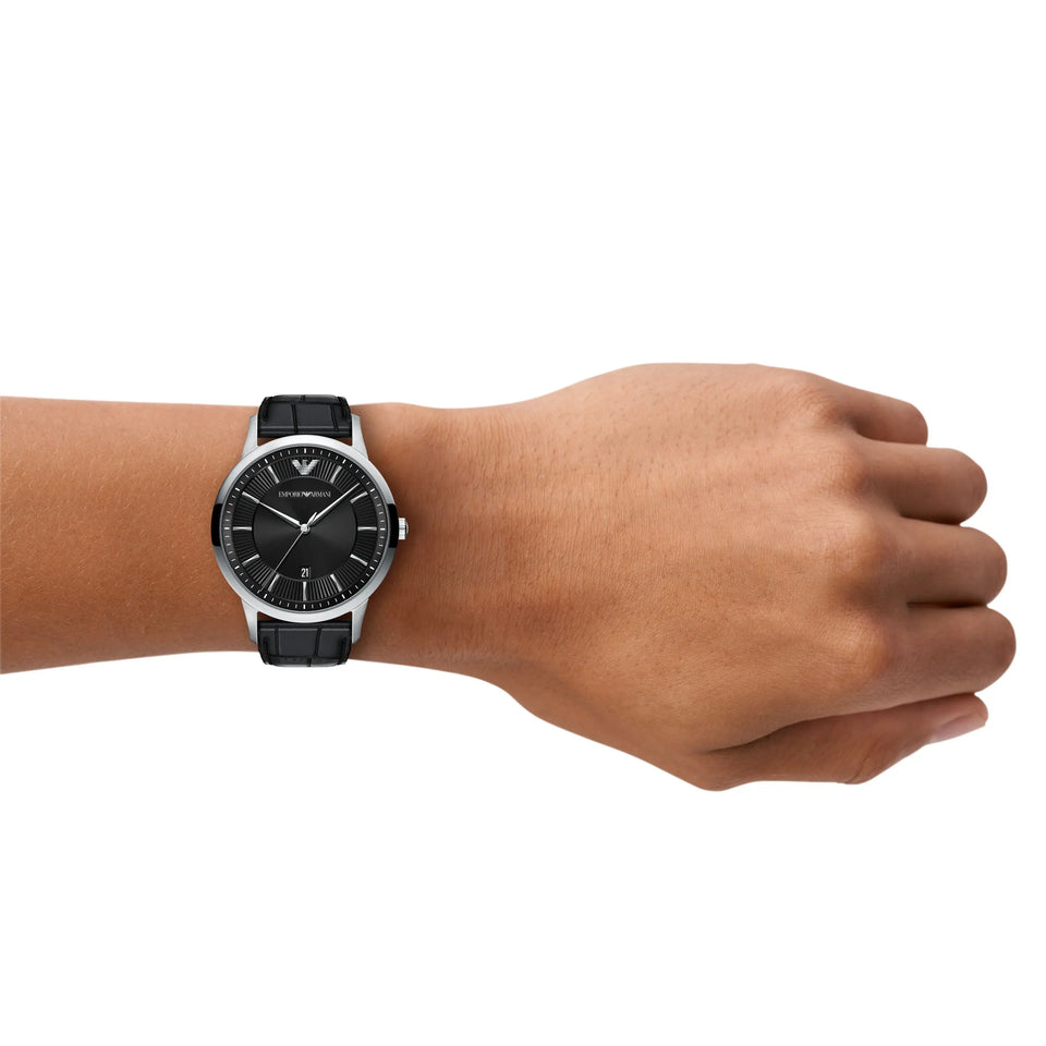 Emporio Armani Men's Archetipo Black Dial Leather Strap Watch