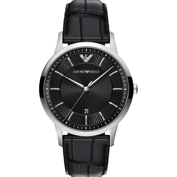 Emporio Armani Men's Archetipo Black Dial Leather Strap Watch