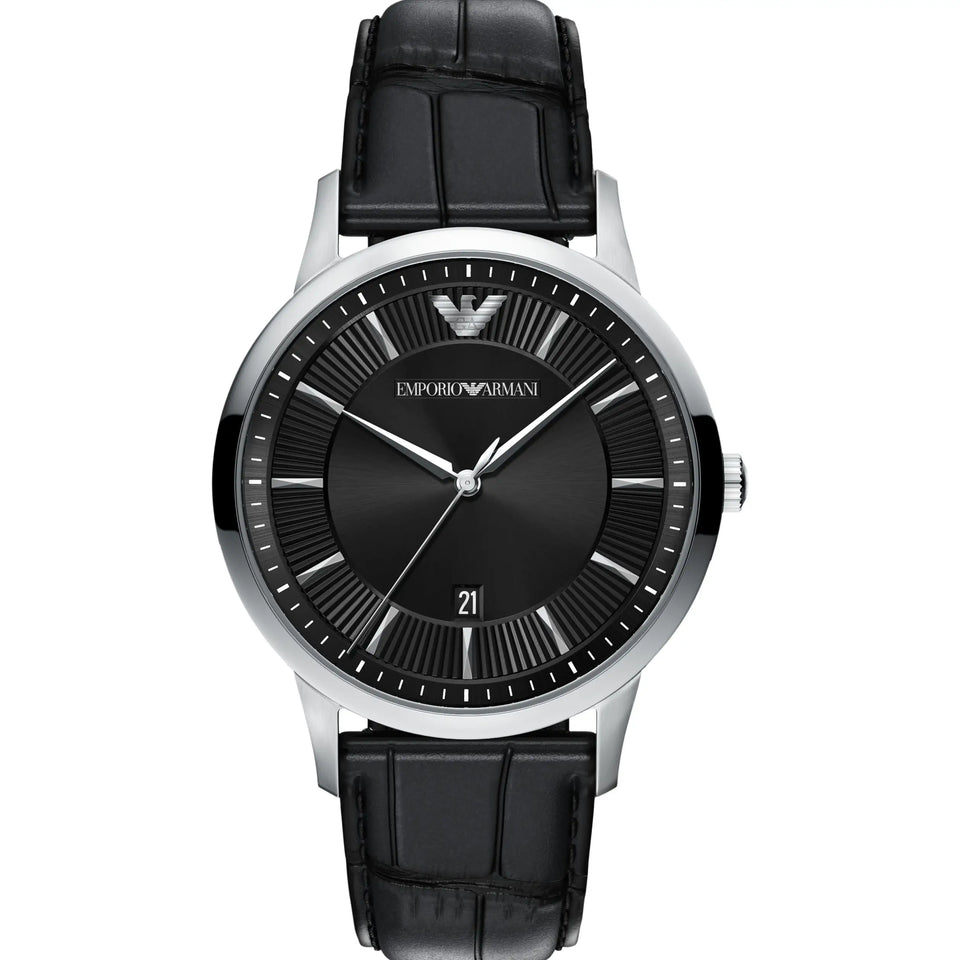 Emporio Armani Men's Archetipo Black Dial Leather Strap Watch