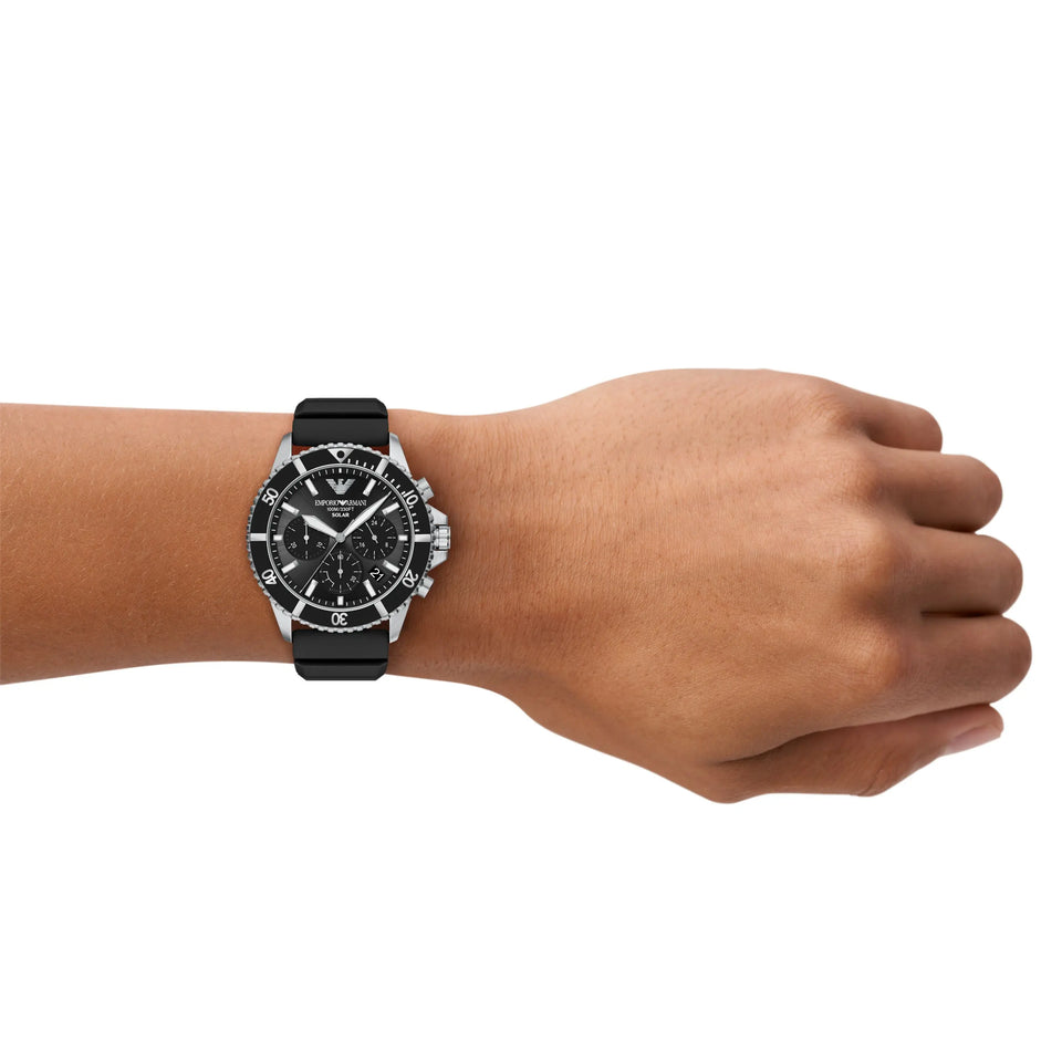 Emporio Armani Men's World Explorer Black Dial Silicone Strap Watch