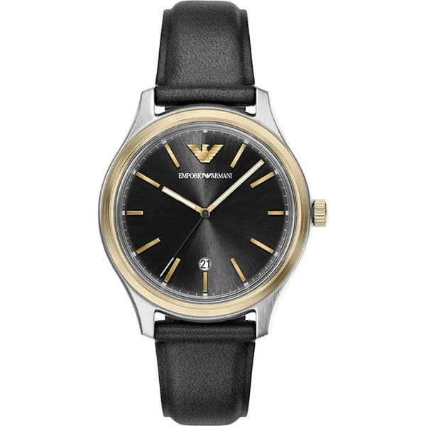 Emporio Armani Men's Dario Black Dial Leather Strap Watch