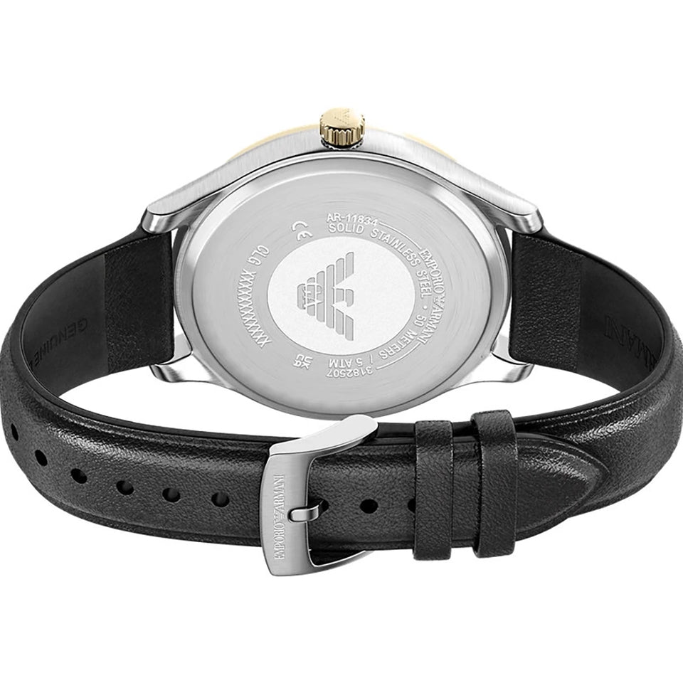 Emporio Armani Men's Dario Black Dial Leather Strap Watch