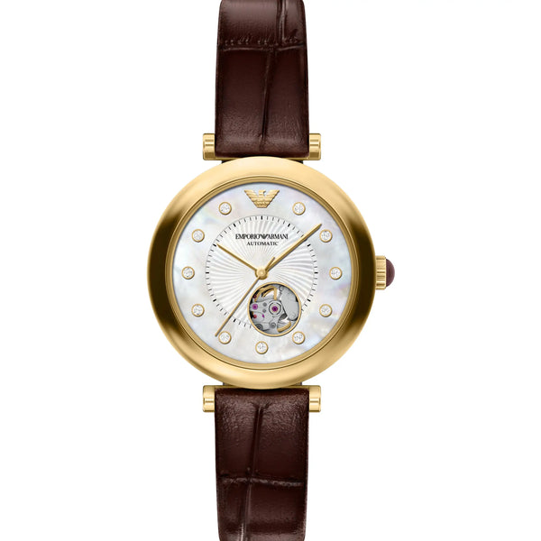 Emporio Armani Ladies Archelia Mother Of Pearl Leather Strap Watch