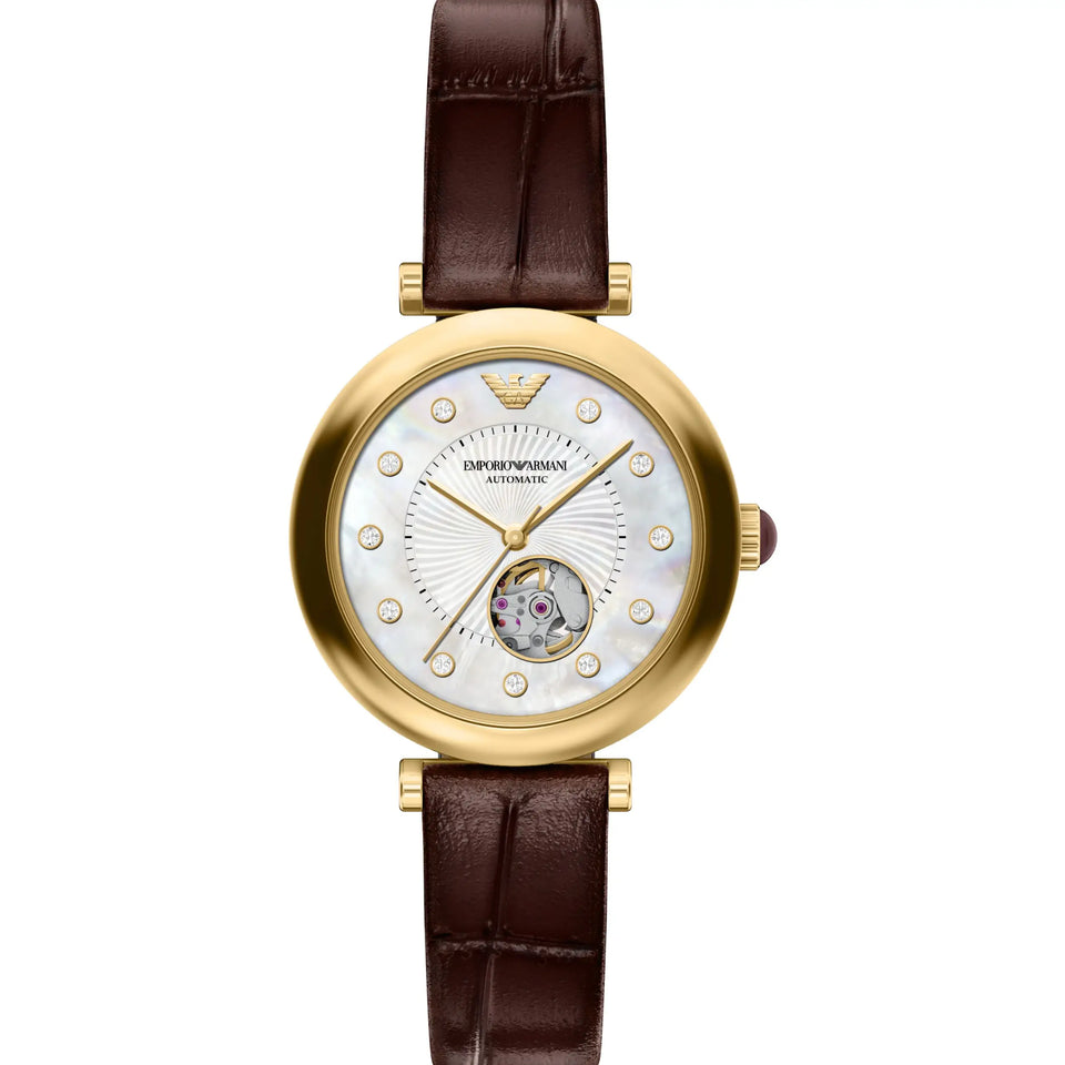 Emporio Armani Ladies Archelia Mother Of Pearl Leather Strap Watch