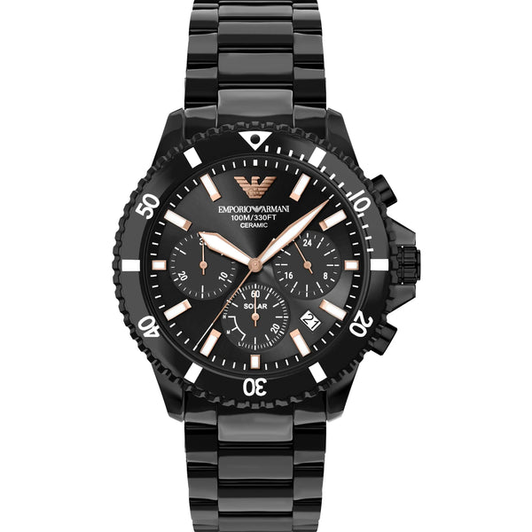 Emporio Armani Men's World Explorer Black Dial Ceramic Bracelet Watch