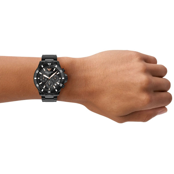 Emporio Armani Men's World Explorer Black Dial Ceramic Bracelet Watch