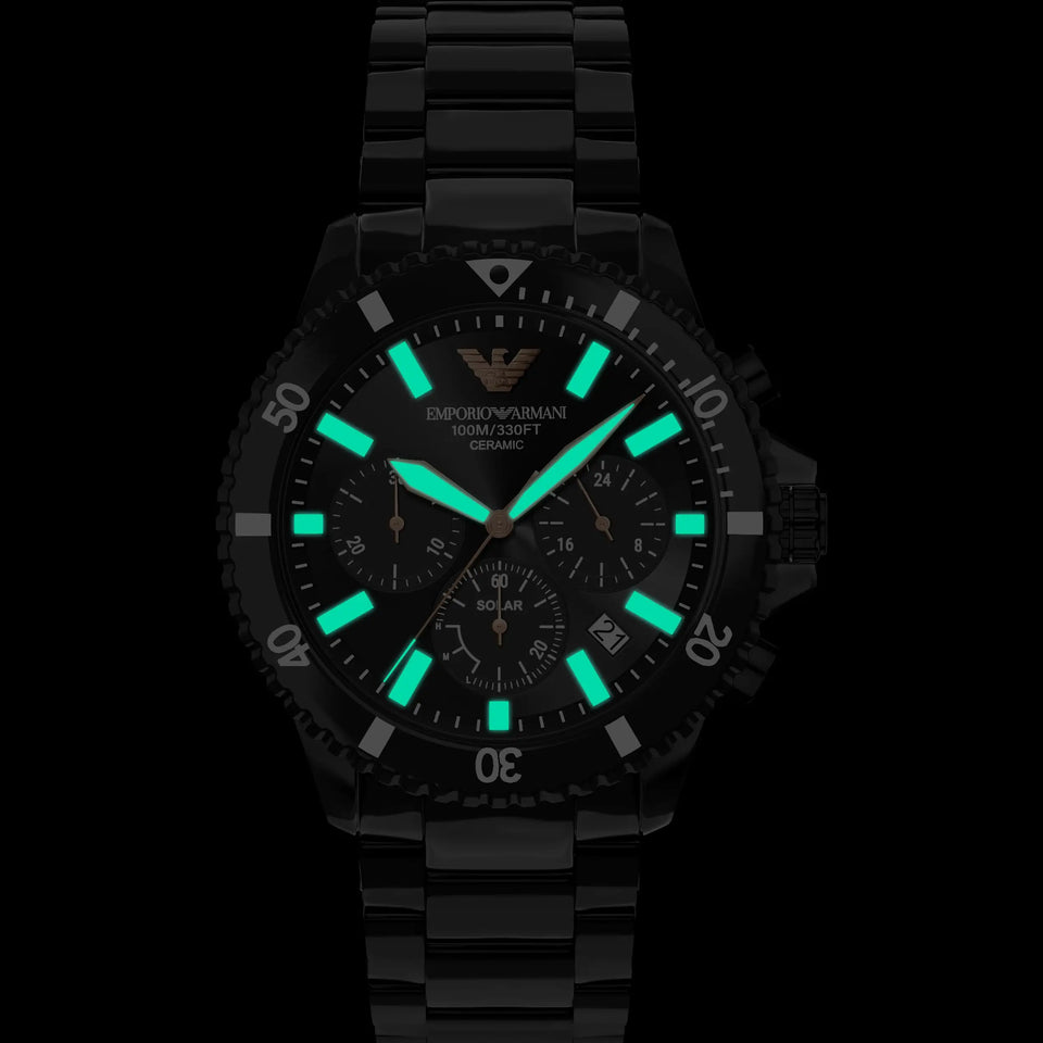 Emporio Armani Men's World Explorer Black Dial Ceramic Bracelet Watch