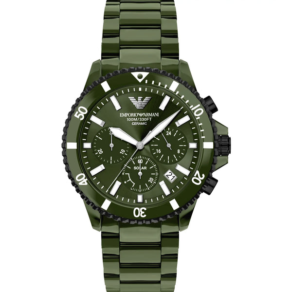 Emporio Armani Men's World Explorer Green Dial Ceramic Bracelet Watch