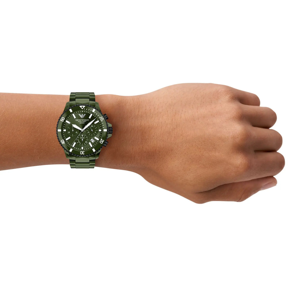 Emporio Armani Men's World Explorer Green Dial Ceramic Bracelet Watch