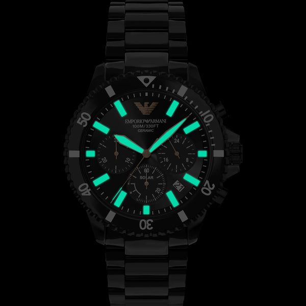 Emporio Armani Men's World Explorer Green Dial Ceramic Bracelet Watch