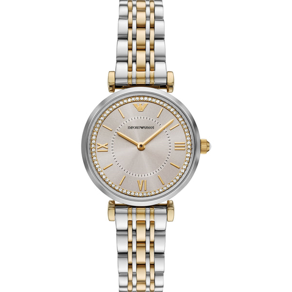 Emporio Armani Ladies Gianni Brown Dial Two Tone Bracelet Watch