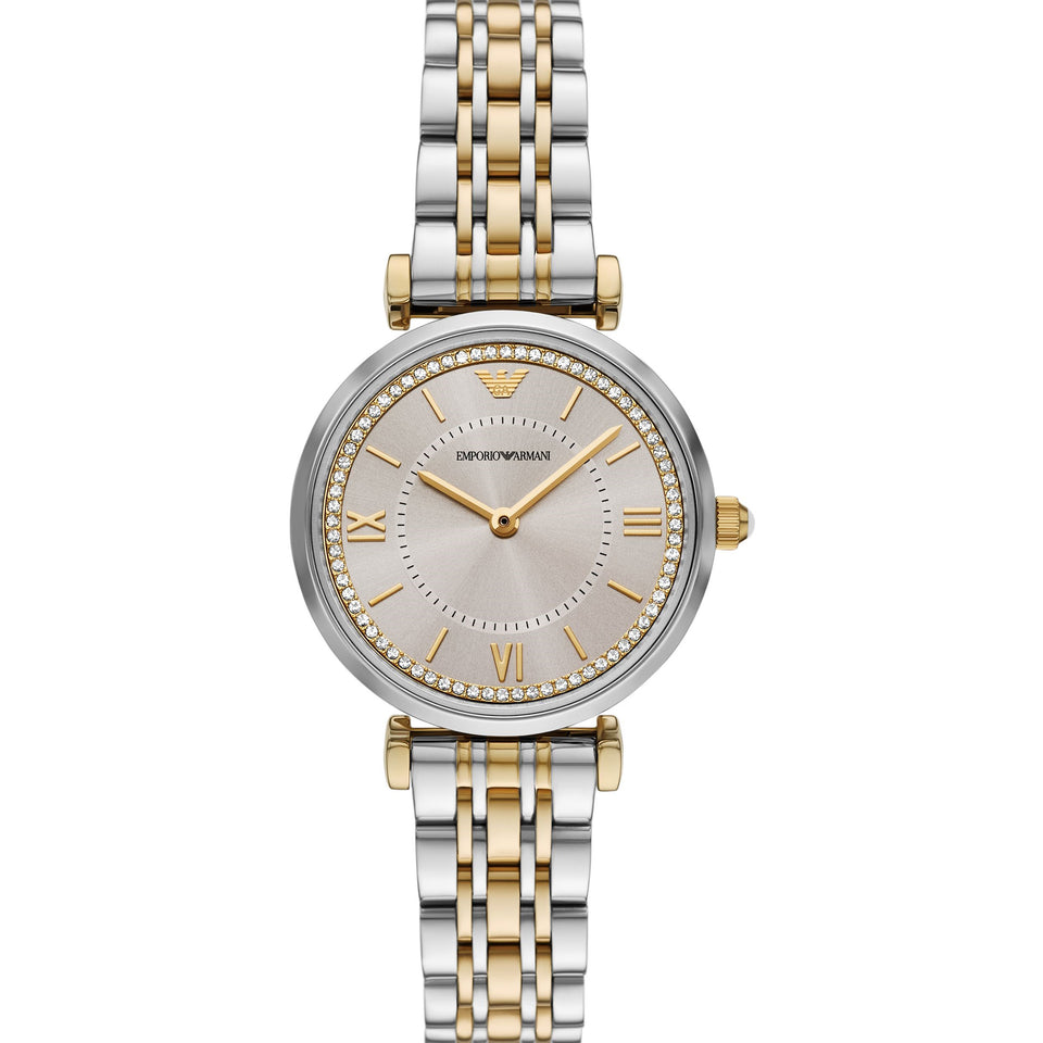 Emporio Armani Ladies Gianni Brown Dial Two Tone Bracelet Watch