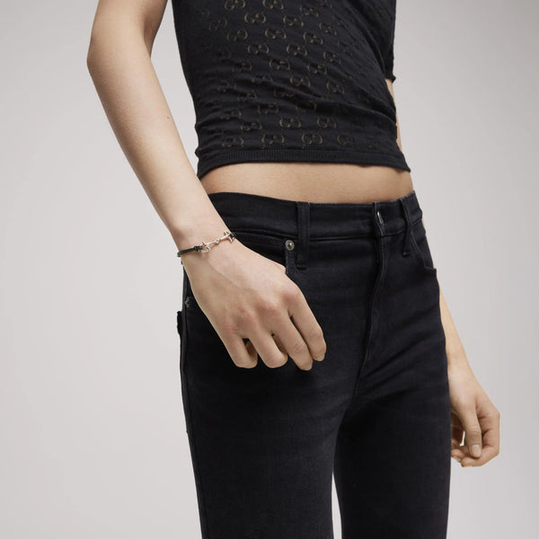 Gucci Leather and Silver Staffa Horsebit Friendship Bracelet