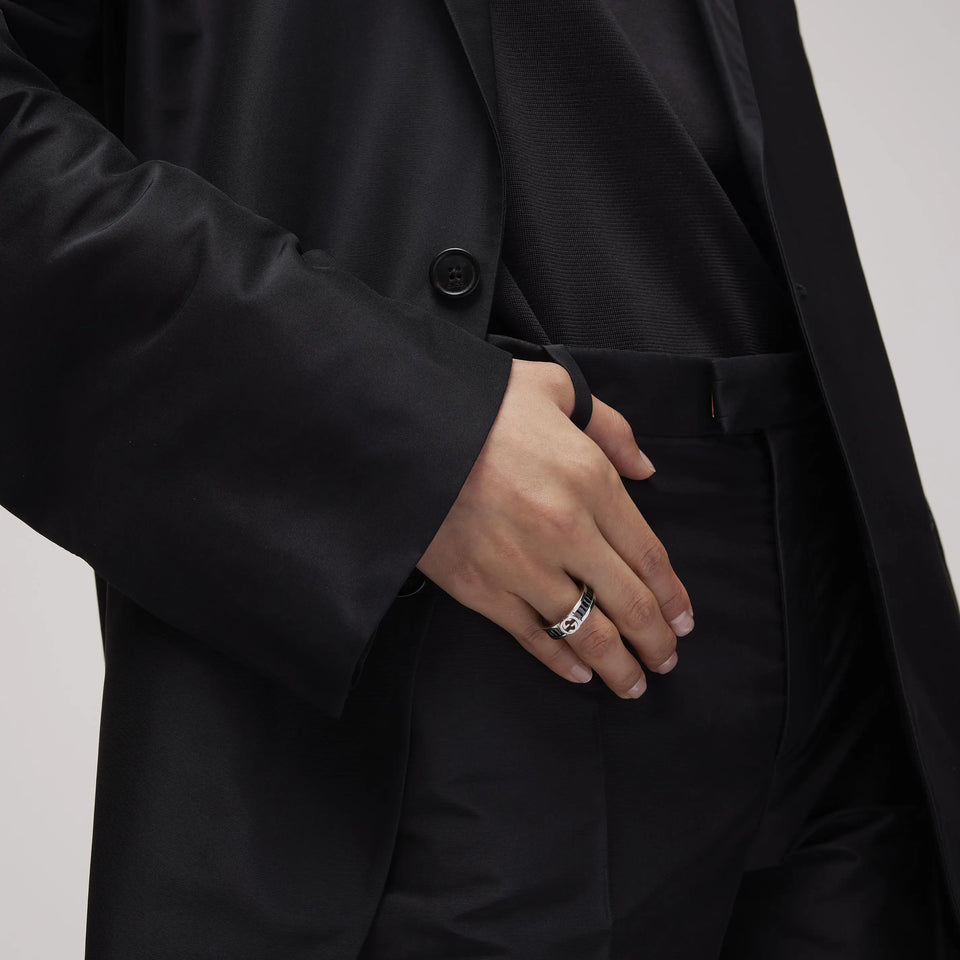 Gucci Interlocking G Black Crystal Band Ring