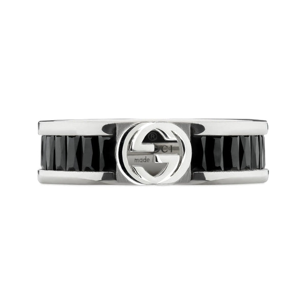 Gucci Interlocking G Black Crystal Band Ring