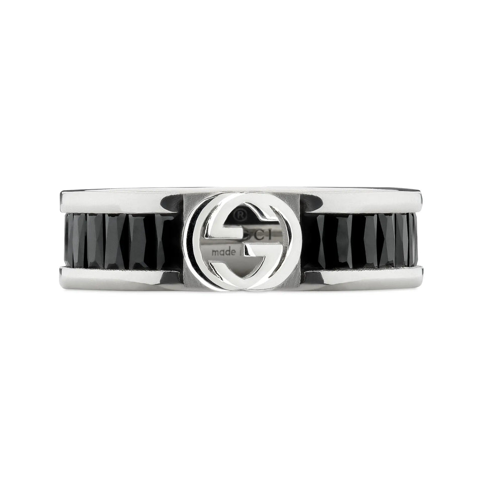 Gucci Interlocking G Black Crystal Band Ring