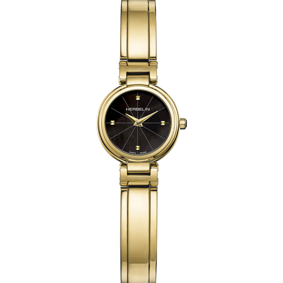 Herbelin 'Lady H' Black Mother Of Pearl Gold PVD Bangle Watch