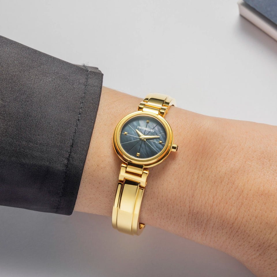 Herbelin 'Lady H' Black Mother Of Pearl Gold PVD Bangle Watch