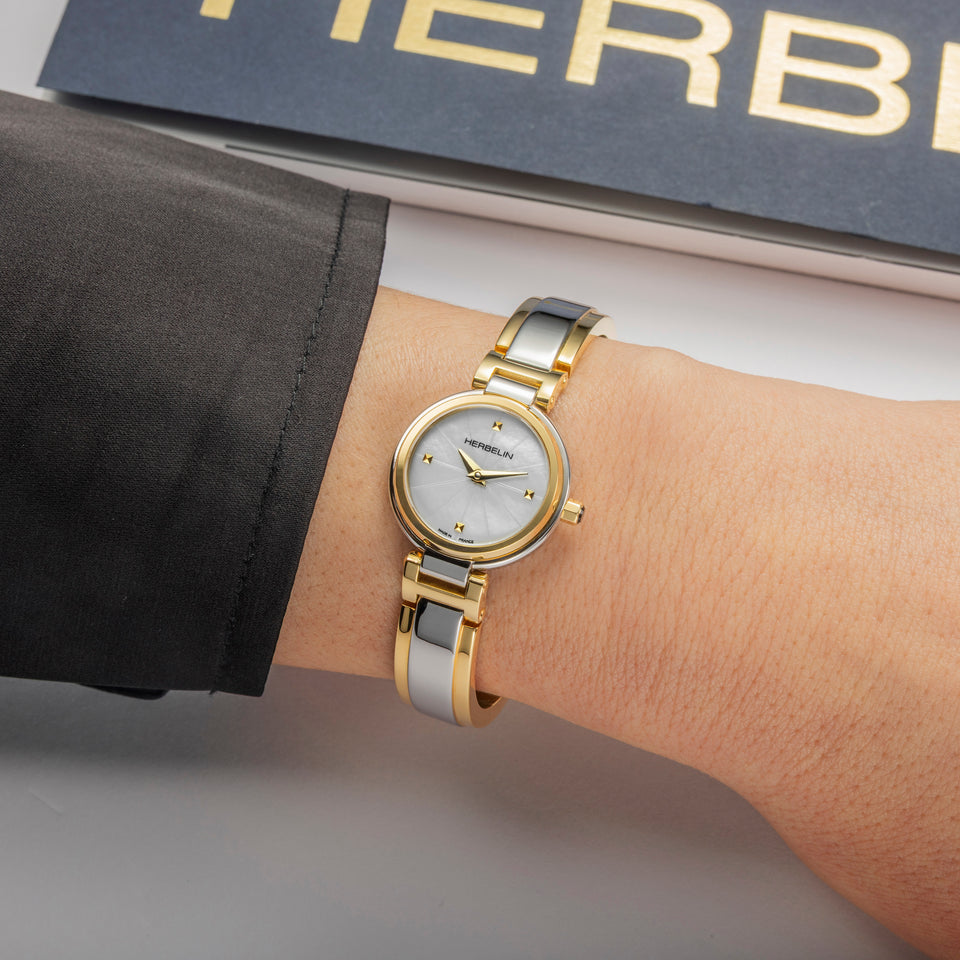 Herbelin 'Lady H' Mother Of Pearl Dial Two Tone PVD Bangle Watch
