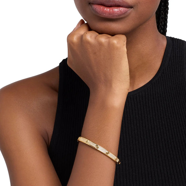 Michael Kors Ladies Brilliance Stone Set Gold Toned MK Bangle