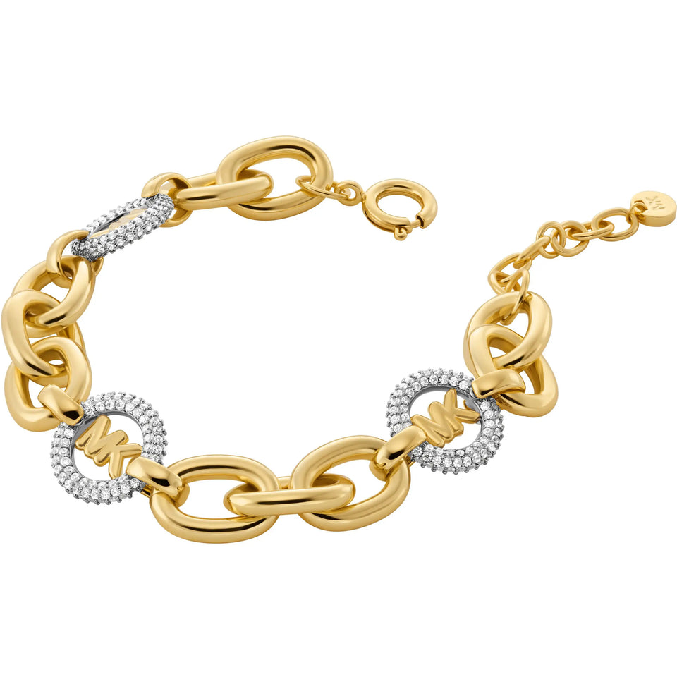 Michael Kors Ladies Premium Stone Set Gold Tone MK Link Bracelet