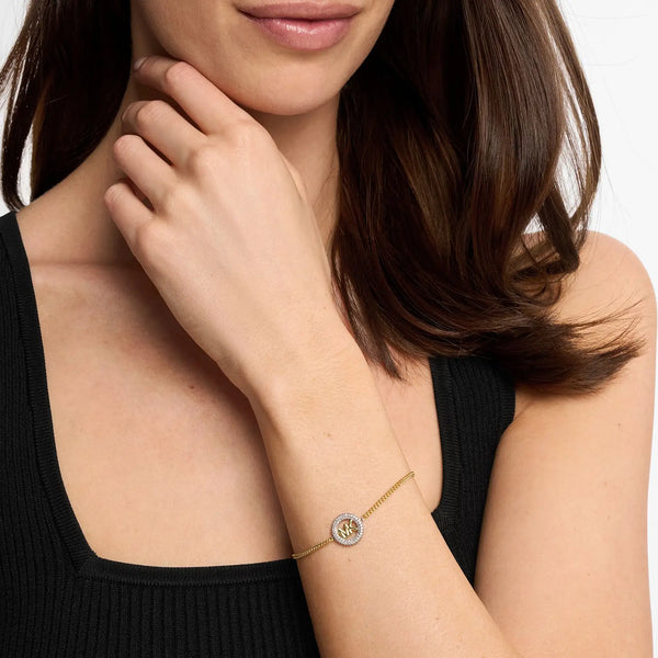 Michael Kors Ladies Premium Stone Set Gold Tone MK Bracelet