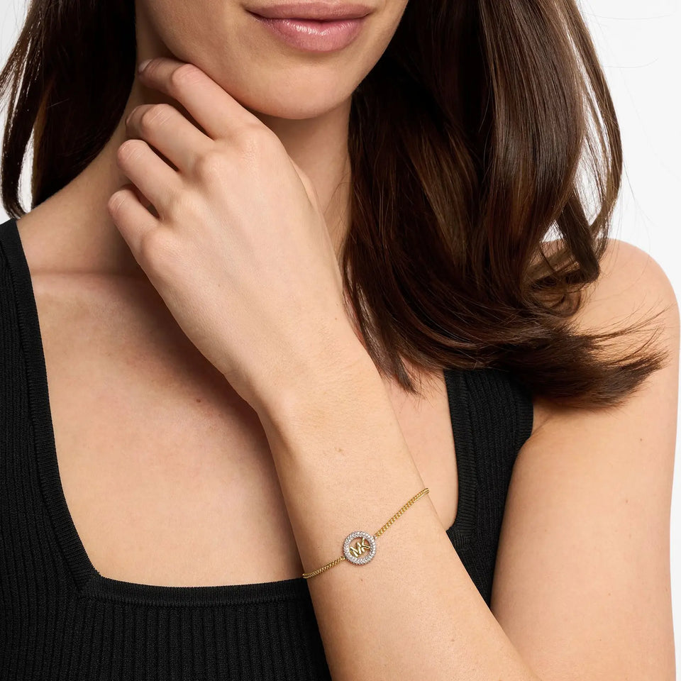 Michael Kors Ladies Premium Stone Set Gold Tone MK Bracelet