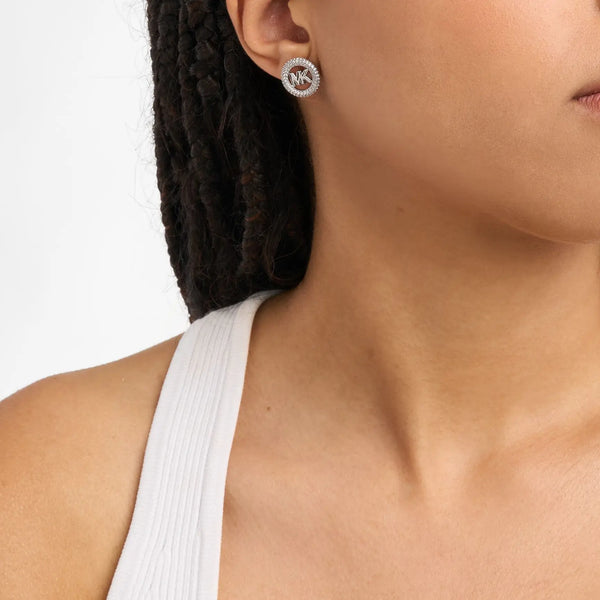 Michael Kors Ladies Premium Stone Set MK Circle Stud Earrings