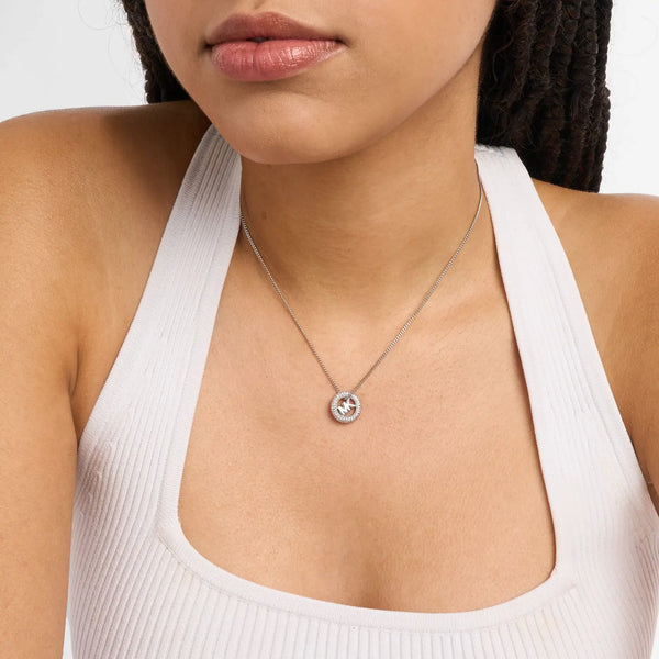 Michael Kors Ladies Premium Stone Set Circle MK Necklace
