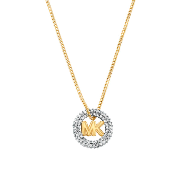 Michael Kors Ladies Premium Stone Set Gold Tone MK Necklace