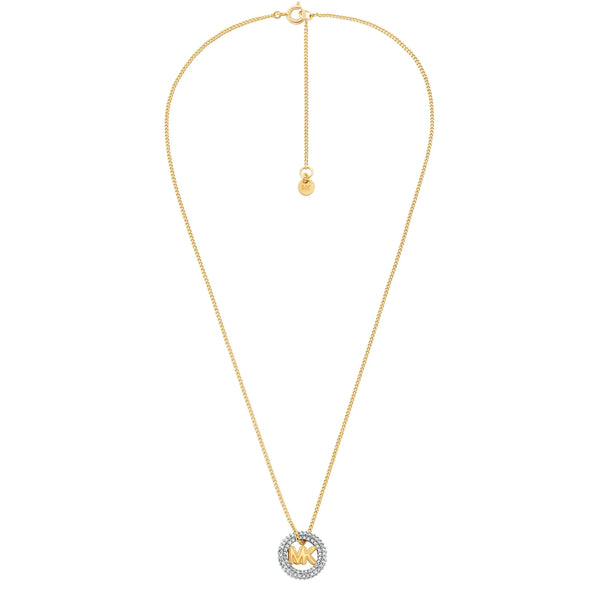 Michael Kors Ladies Premium Stone Set Gold Tone MK Necklace