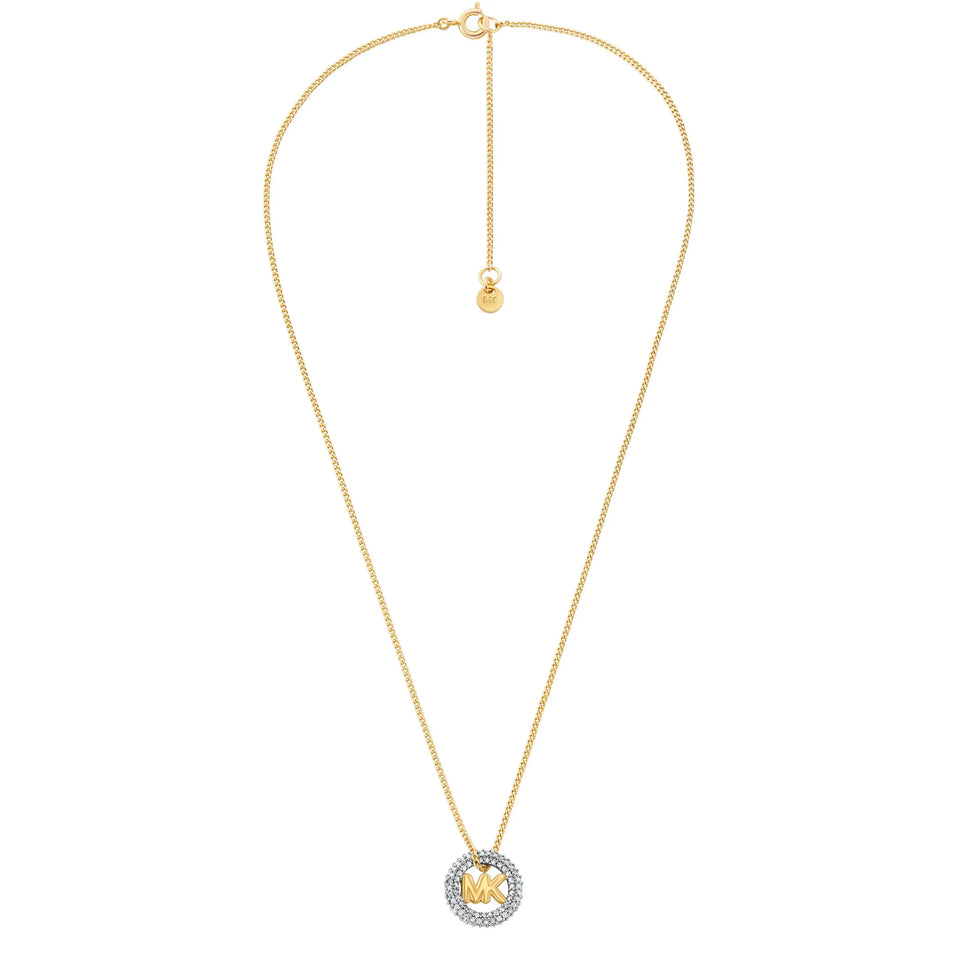 Michael Kors Ladies Premium Stone Set Gold Tone MK Necklace