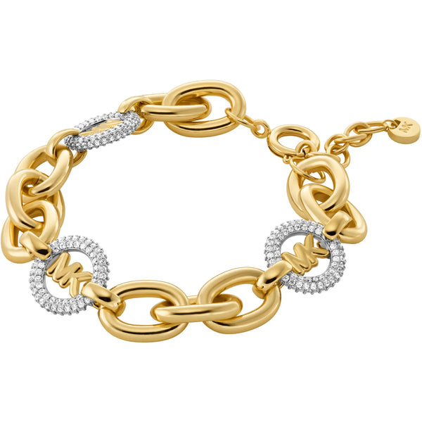 Michael Kors Ladies Premium Stone Set Gold Tone MK Link Bracelet