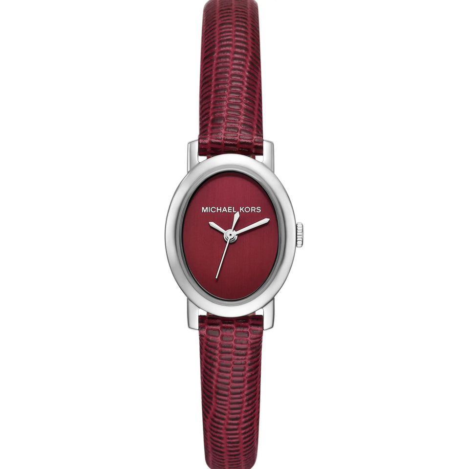 Michael Kors Ladies Maude Red Dial Leather Strap Watch