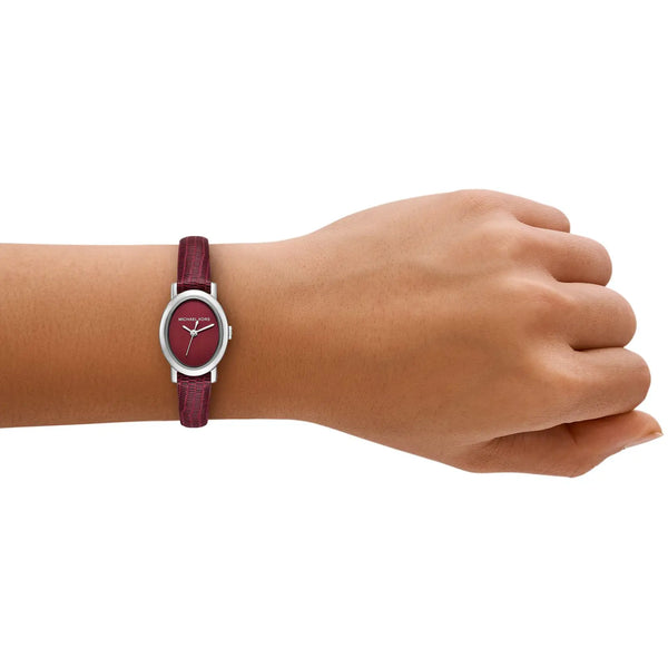 Michael Kors Ladies Maude Red Dial Leather Strap Watch
