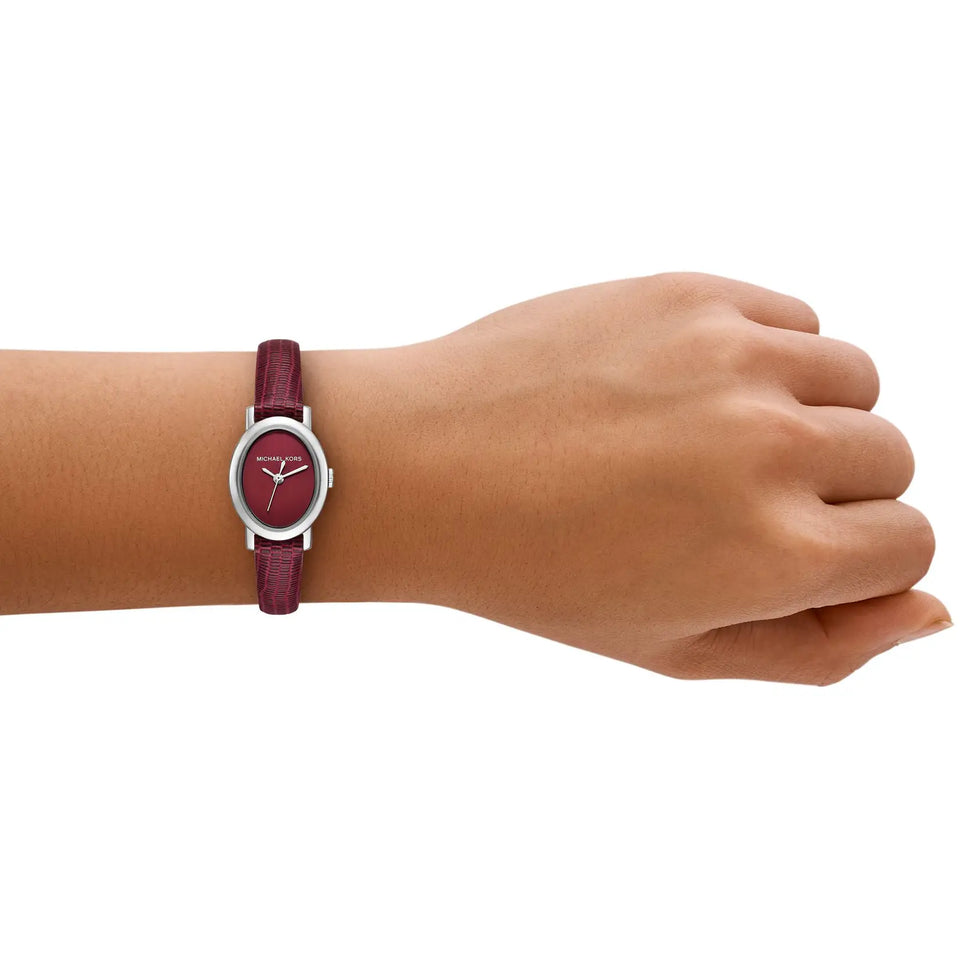 Michael Kors Ladies Maude Red Dial Leather Strap Watch