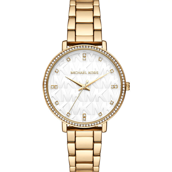 Michael Kors Ladies Pyper White Dial Gold Tone Bracelet Watch