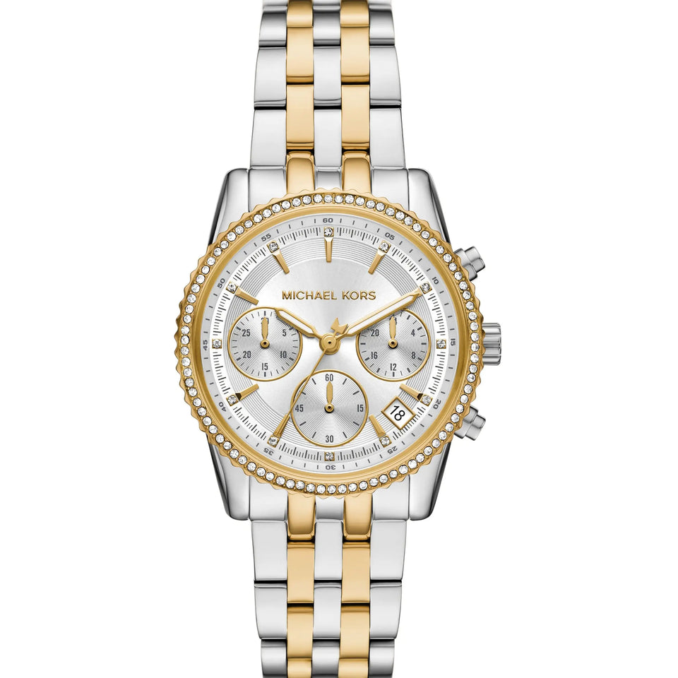 Michael Kors Ladies Bryant Silver Dial Two Tone Bracelet Watch